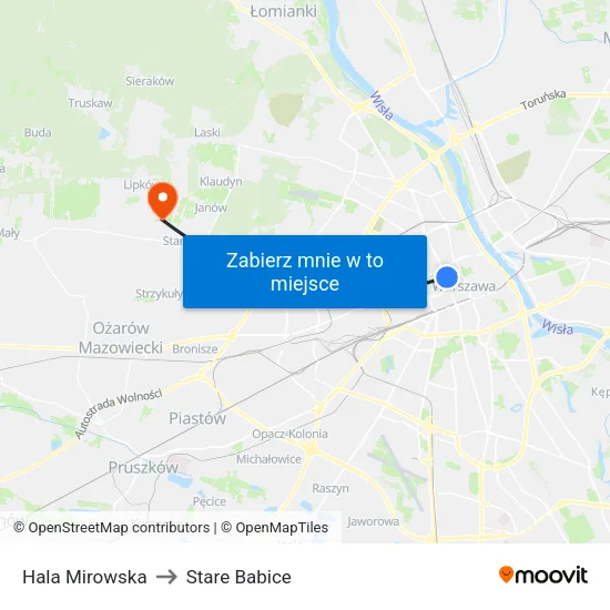 Hala Mirowska to Stare Babice map