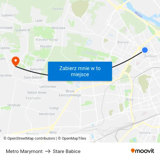 Metro Marymont to Stare Babice map
