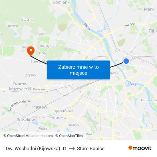 Dw. Wschodni (Kijowska) to Stare Babice map