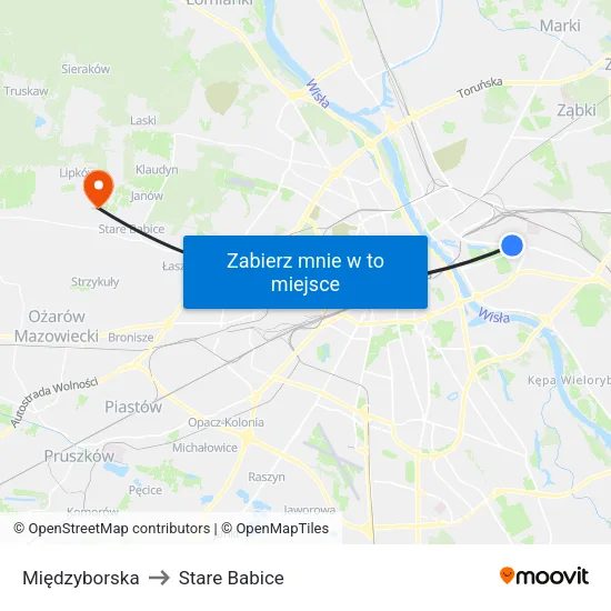 Międzyborska to Stare Babice map