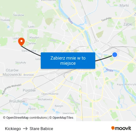 Kickiego to Stare Babice map
