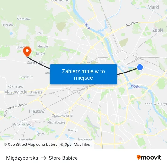 Międzyborska to Stare Babice map