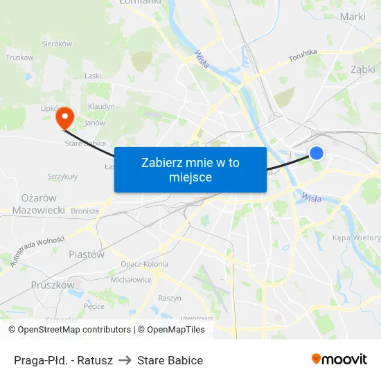 Praga-Płd. - Ratusz to Stare Babice map