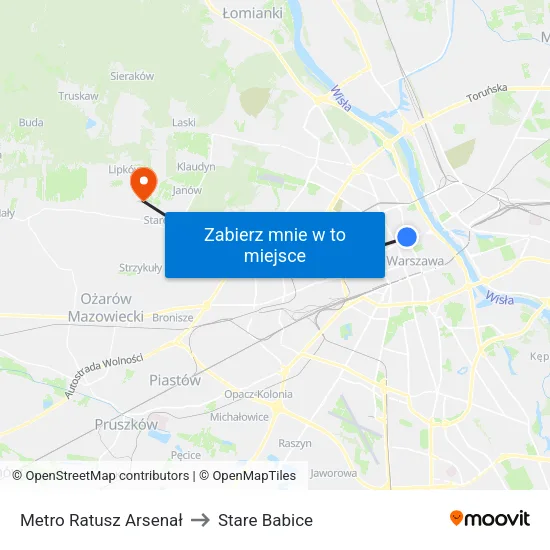 Metro Ratusz Arsenał to Stare Babice map