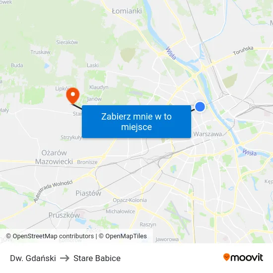 Dw. Gdański to Stare Babice map