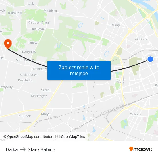 Dzika to Stare Babice map
