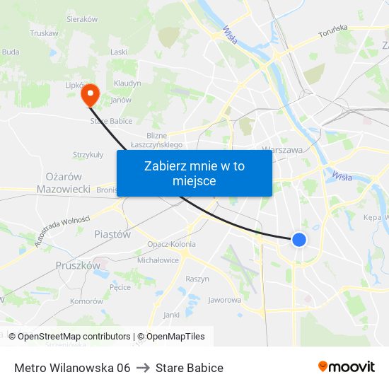 Metro Wilanowska to Stare Babice map