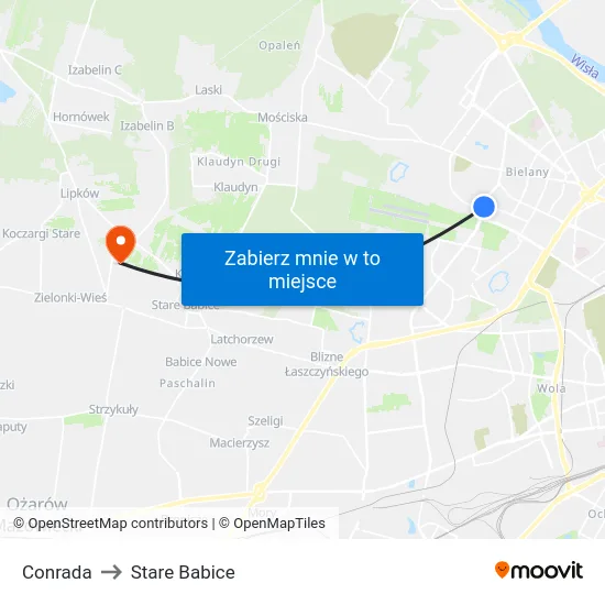 Conrada to Stare Babice map