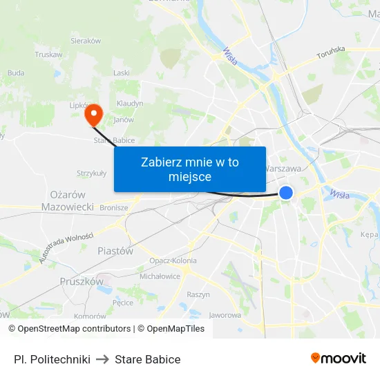 Pl. Politechniki to Stare Babice map