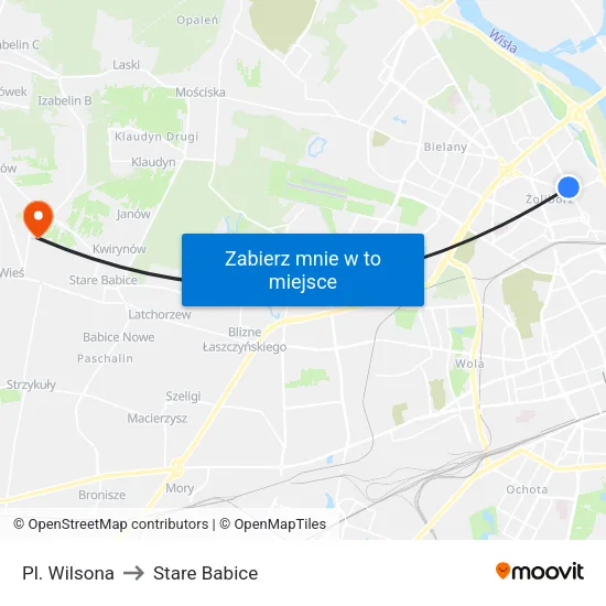 Pl. Wilsona to Stare Babice map