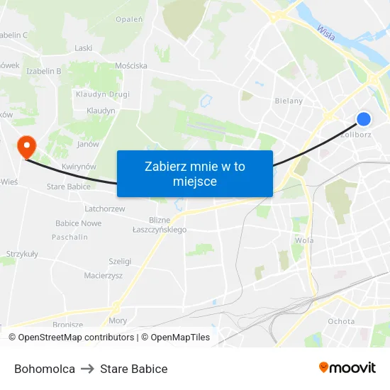 Bohomolca to Stare Babice map