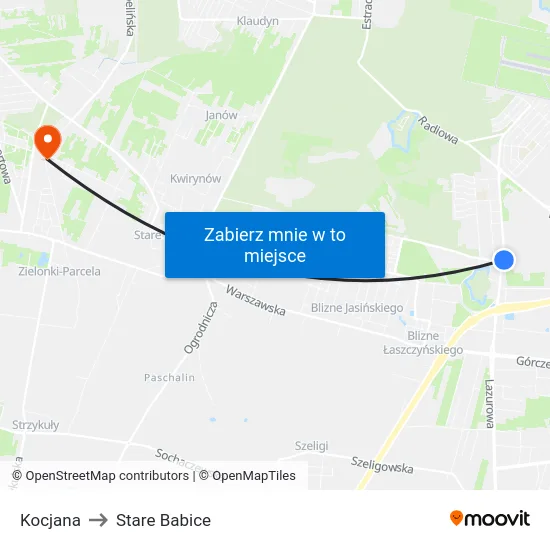 Kocjana to Stare Babice map