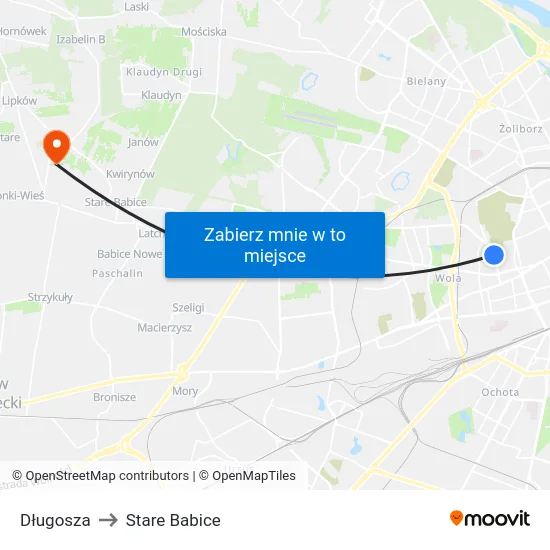 Długosza to Stare Babice map