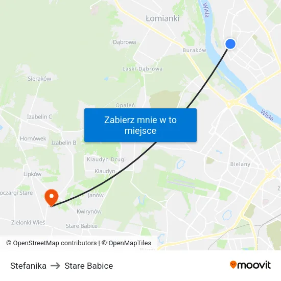 Stefanika to Stare Babice map