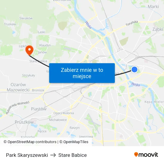 Park Skaryszewski to Stare Babice map