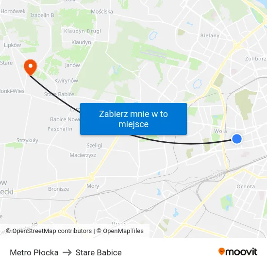 Metro Płocka to Stare Babice map