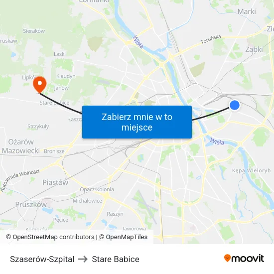 Szaserów - Szpital to Stare Babice map