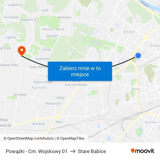 Powązki - Cm. Wojskowy 01 to Stare Babice map