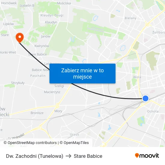 Dw. Zachodni (Tunelowa) to Stare Babice map