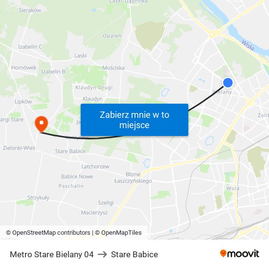 Metro Stare Bielany to Stare Babice map