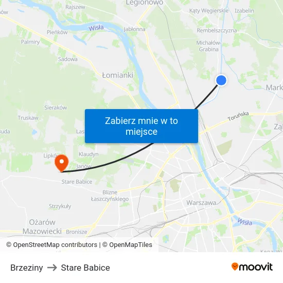 Brzeziny to Stare Babice map