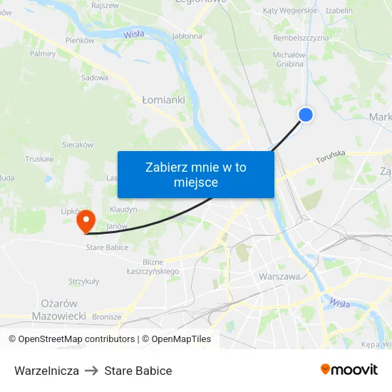 Warzelnicza to Stare Babice map