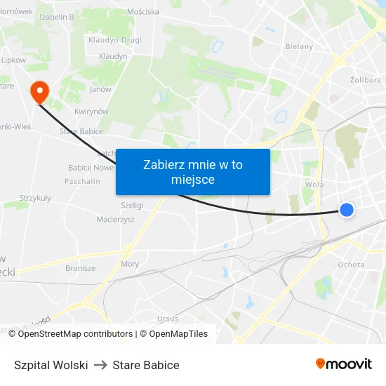 Szpital Wolski to Stare Babice map
