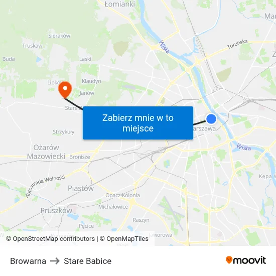 Browarna to Stare Babice map
