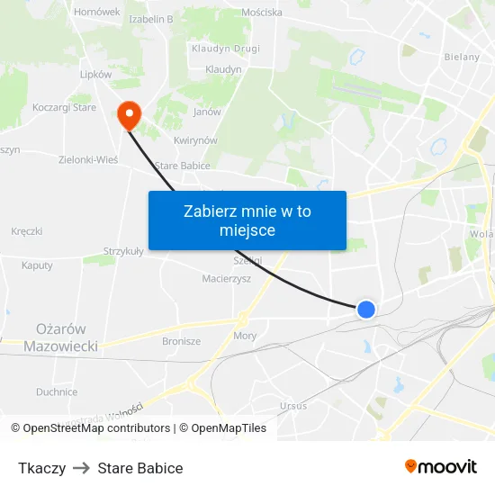 Tkaczy to Stare Babice map