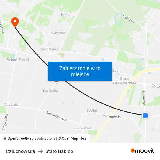 Człuchowska to Stare Babice map