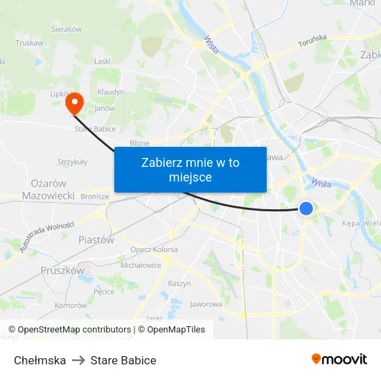 Chełmska to Stare Babice map