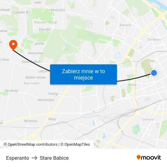 Esperanto to Stare Babice map