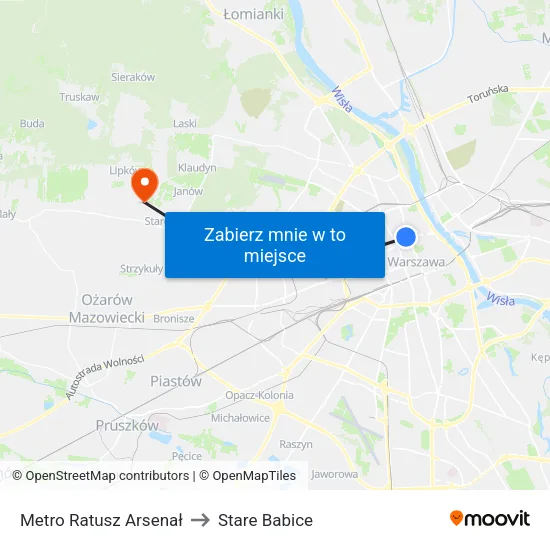 Metro Ratusz Arsenał to Stare Babice map