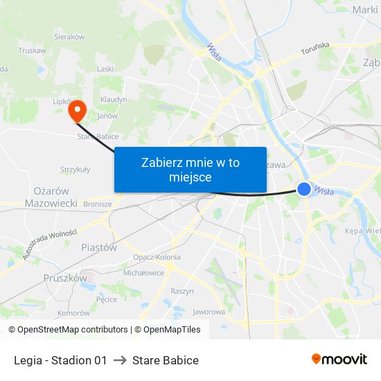 Legia-Stadion to Stare Babice map