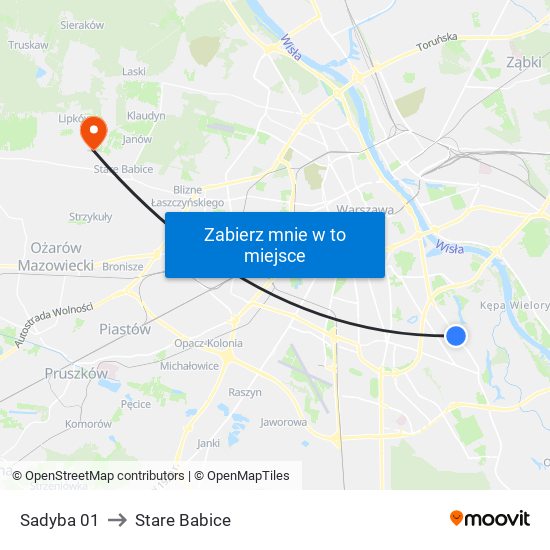 Sadyba 01 to Stare Babice map