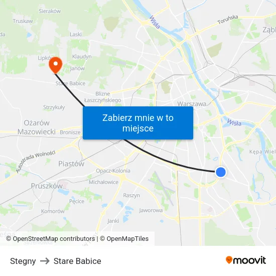Stegny to Stare Babice map