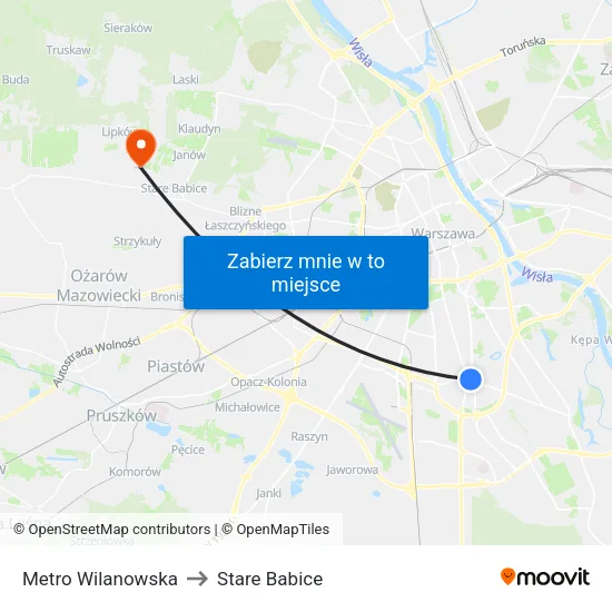 Metro Wilanowska to Stare Babice map