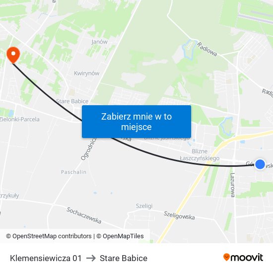 Klemensiewicza 01 to Stare Babice map