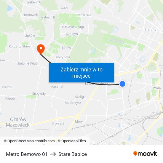 Metro Bemowo 01 to Stare Babice map