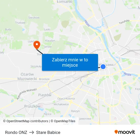 Rondo ONZ to Stare Babice map