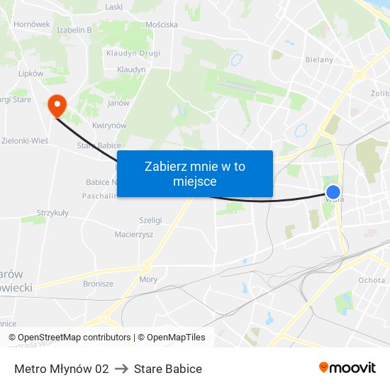 Metro Młynów 02 to Stare Babice map