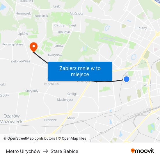 Metro Ulrychów to Stare Babice map