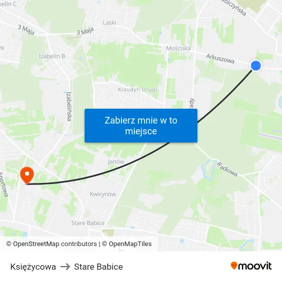 Księżycowa to Stare Babice map