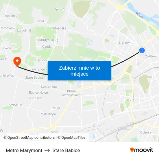 Metro Marymont to Stare Babice map