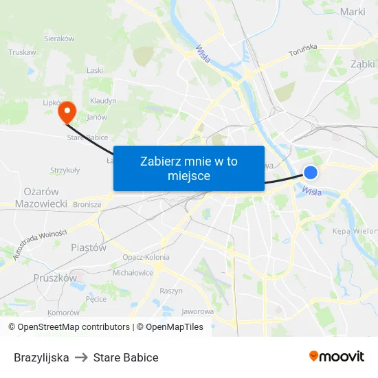 Brazylijska to Stare Babice map