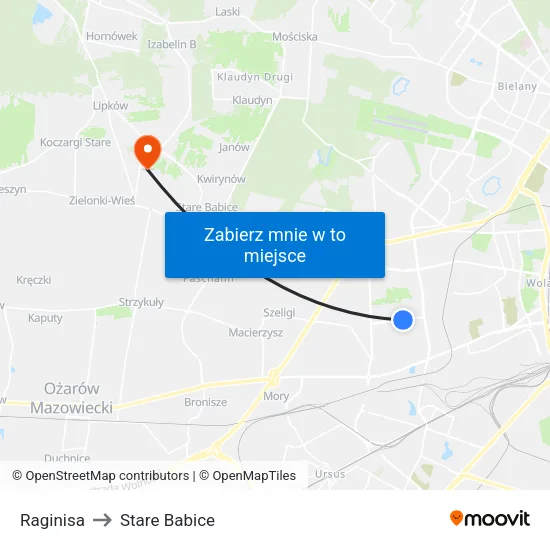 Raginisa to Stare Babice map