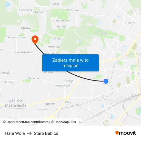 Hala Wola to Stare Babice map