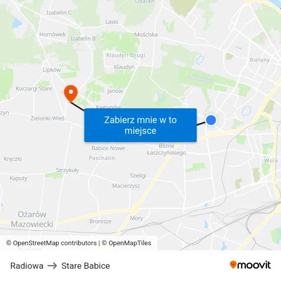 Radiowa to Stare Babice map