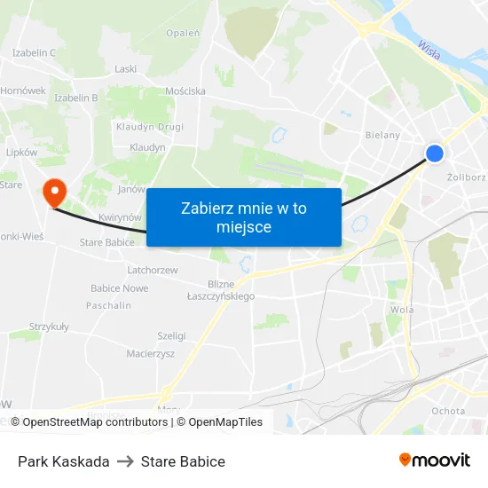 Park Kaskada to Stare Babice map