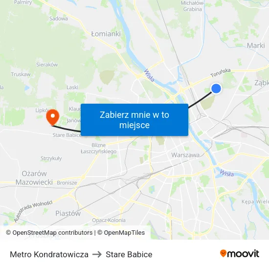 Metro Kondratowicza to Stare Babice map